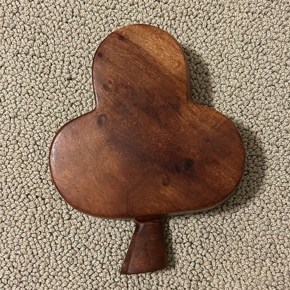 Vintage Hand Carved Solid Wooden Bowl Clover Shaped Three Divided Compartments - Picture 4 of 5